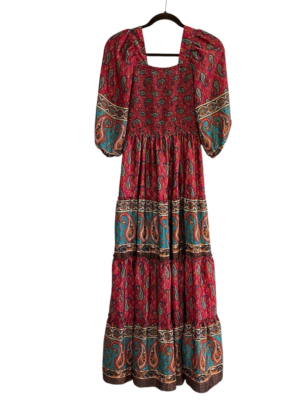 Anthropologie ME2Magic Maxi Dress Boho Festival Square Neck ‎ 3/4 Sleeve Size S